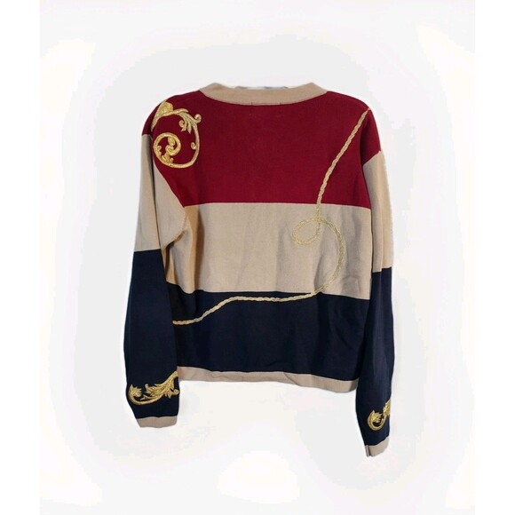 Vintage Pappagallo Embroidered Gold Sequin Cotton Sweater Women's Size Medium - Picture 2 of 5